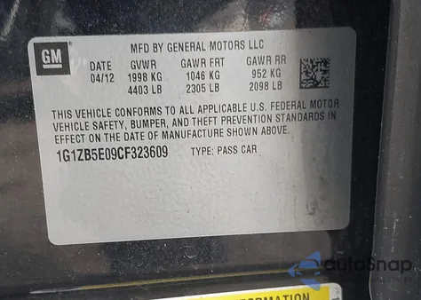 2012 Chevrolet Malibu Ls z USA, uszkodzony, nr VIN 1G1ZB5E09CF323609